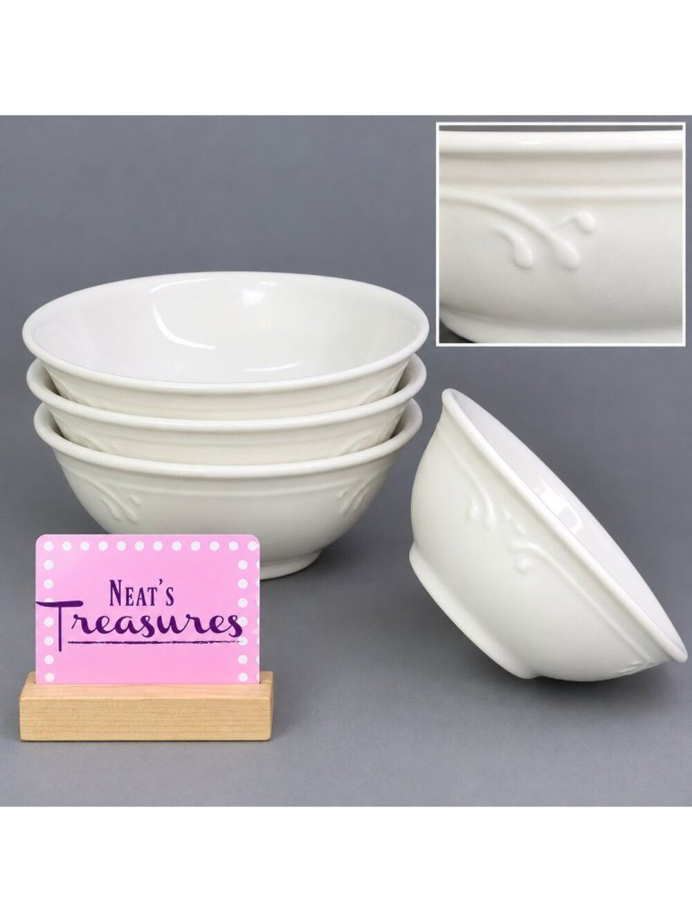 Vintage Pfaltzgraff TEA ROSE Solid No Decal Stoneware Soup Cereal Bowls Set of 4